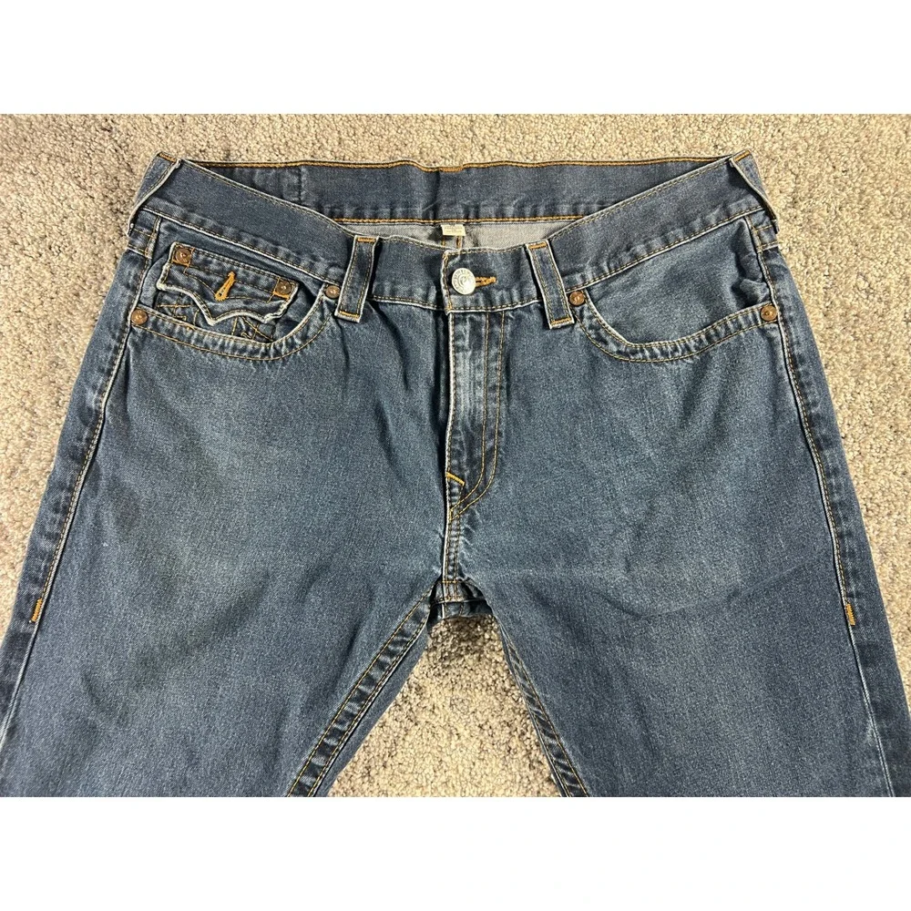 True Religion Straight Flap Jeans Mens 38 Dark Wash Blue Denim